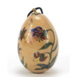 Russian pottery egg hand painted with flowers, 9cm high : For Further Condition Reports, Please