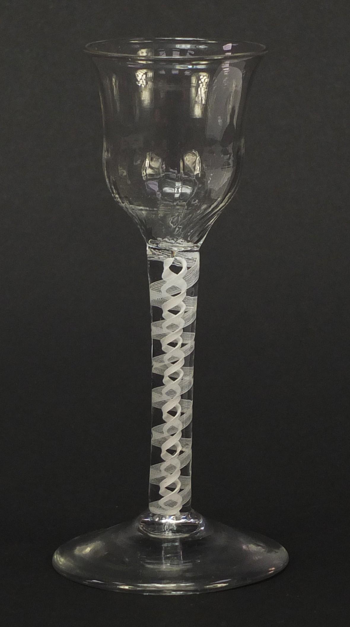 18th century wine glass with writhen bowl and opaque twist stem, 15cm high : For Further Condition - Image 3 of 6