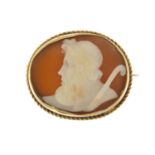 9ct gold cameo brooch depicting a shepherd with a crook, 2.5cm in length, 6.3g : For Further