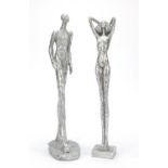 Two large silvered modernist figures, 45cm high : For Further Condition Reports, Please Visit Our