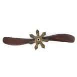 Military interest wooden and bronze aeroplane propeller paperweight stamped entbale ?, 38.5cm wide :