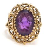9ct gold amethyst ring with pierced mount, size L, 6.2g : For Further Condition Reports, Please