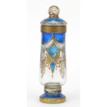 Continental glass vase and cover hand painted and gilded with foliate motifs in the style of