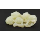 Good Chinese white jade carving of two buddhistic lions, 75.cm wide : For Further Condition Reports,