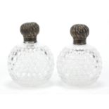 Pair of Victorian cut glass scent bottles with silver lids by Samson Mordan & Co, London 1886,