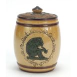 Doulton Lambeth tobacco jar, decorated with a pipe smoking monkey, 13.5cm high : For Further