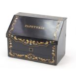 19th century French rosewood papeterie stationary box with brass, silvered and mother of pearl