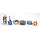 Japanese ceramics including a prunus bottle vase, Kutani and Imari, the largest 15.5cm high : For