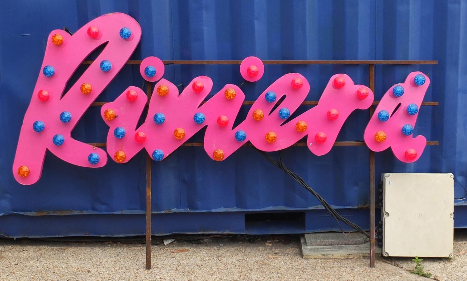 Large Riviera illuminated sign with steel frame, 90cm high x 220cm in length : For Further Condition