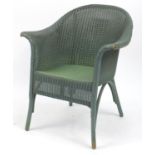 Vintage green Lloyd Loom tub chair, paper label to the underside, 79cm high : For Further
