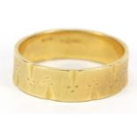 18ct gold wedding band with engraved decoration, FGF Ld makers mark, size Q, 4.7g : For Further