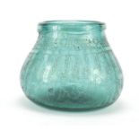 Antique Islamic etched green glass mosque lamp, 12cm high : For Further Condition Reports, Please