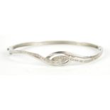 9ct white gold diamond crossover bracelet, 6.5cm wide, 7.5g : For Further Condition Reports,