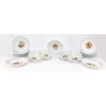 19th century Meissen dinnerware hand painted with fruit, including two relish serving dishes and