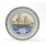 Large Poole Pottery Brig General Wolfe Newfoundland Trader commemorative charger by Arthur