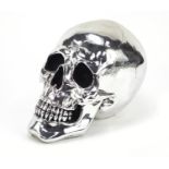 Silvered model of a human skull, 20cm high : For Further Condition Reports, Please Visit Our
