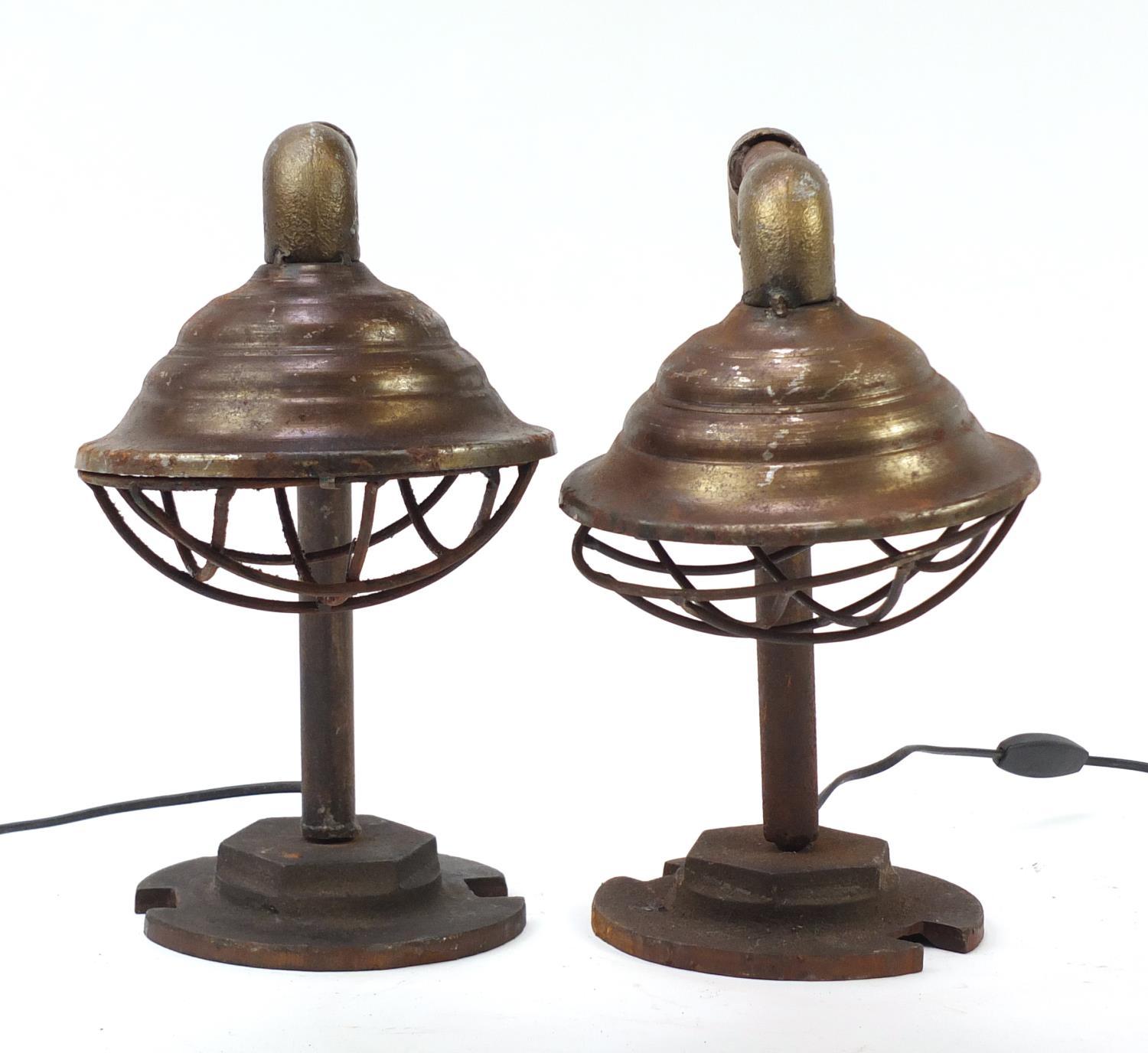 Pair of industrial pipework table lamps, each 36cm high : For Further Condition Reports, Please - Image 4 of 6