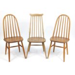 Three Ercol style dining chairs, the largest, 99cm high : For Further Condition Reports, Please