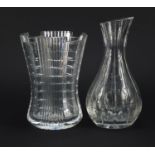 Art Deco cut glass vase and a 1960's Stuart crystal glass vase, the largest 25cm high : For