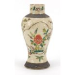 Chinese crackle glaze porcelain baluster vase hand painted with flowers, character marks to the