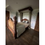 Victorian mahogany half Tester bed and mattress, the footboard with barley twist supports, 225cm H x