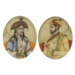 Late 19th early 20th century Indian Mughal painting on ivory depicting two figures on a pierced