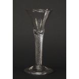 18th century wine glass with trumpet bowl, twisted stem and folded foot, 17cm high : For Further