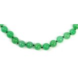 Chinese green jade bead necklace with diamond set 14K gold clasp, 130cm in length : For Further