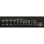 18th/19th century glassware including faceted Champagne flutes and jelly glasses together with a