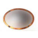 Arts & Crafts oval copper wall mirror with bevelled glass, 83cm x 58cm : For Further Condition