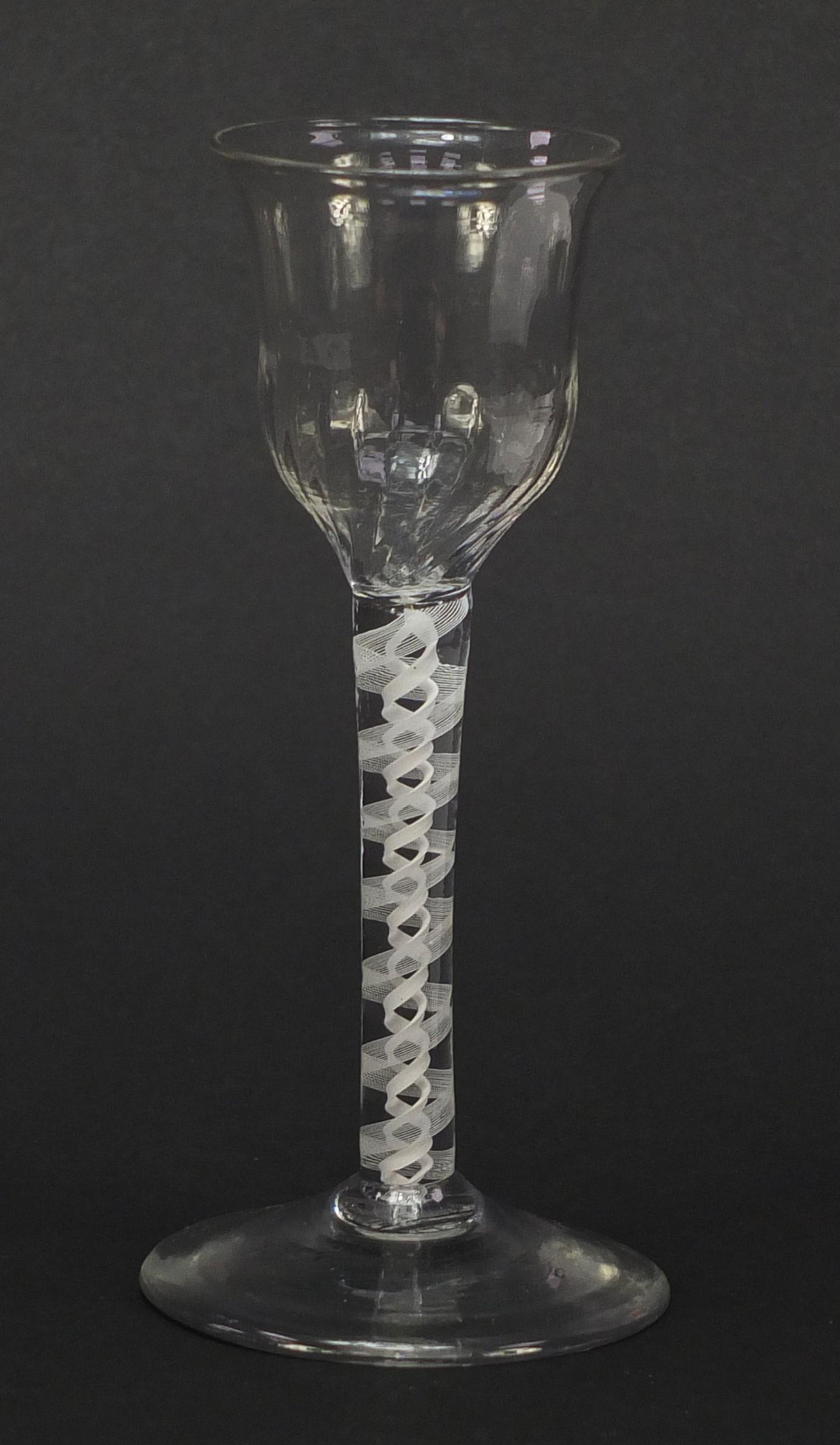 18th century wine glass with writhen bowl and opaque twist stem, 15cm high : For Further Condition - Image 4 of 6