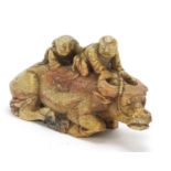 Chinese soapstone carving of two boys on a buffalo, 14.5cm in length : For Further Condition