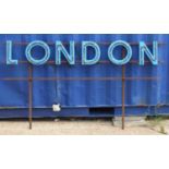 Large London illuminated advertising sign with steel frame, 30cm high x 220cm in length : For