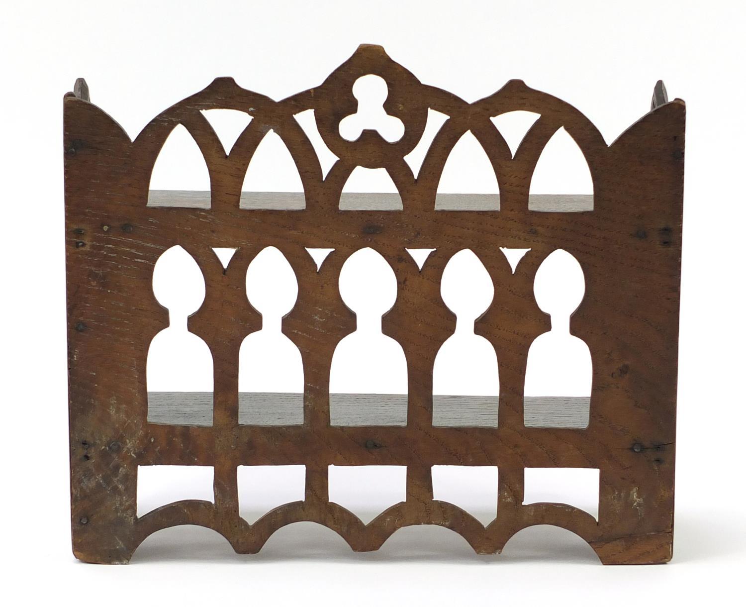 19th century Gothic oak book shelf, 31cm H x 36cm W x 13.5cm D : For Further Condition Reports, - Image 6 of 11