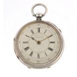 Gentlemen's silver open face chronograph pocket watch, the movement numbered 10691, the case