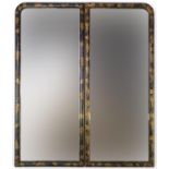 Pair of 19th century black lacquered mirrors gilded with leaves and berries, each 57cm x 24cm :