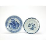 Two Chinese blue and white porcelain plates including one hand painted with an Emperor and