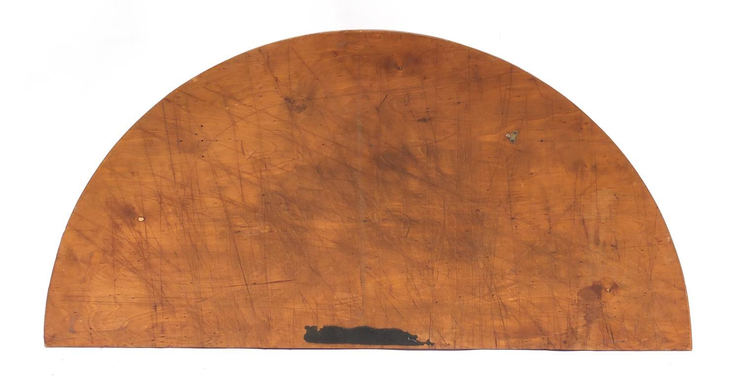 Arts & Crafts wooden marquetry headboard, probably Rowley Gallery, inlaid with figures around a - Image 2 of 2