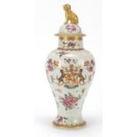 Samson porcelain baluster vase and cover hand painted with a coat of arms and flowers, painted marks