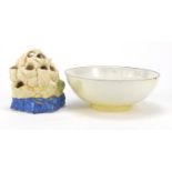 Clarice Cliff pen stand numbered 225 and Shelley lustre bowl, the largest 15.5cm in diameter : For
