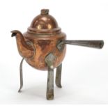 Arts & Crafts copper and iron three footed kettle on stand, 16cm high : For Further Condition