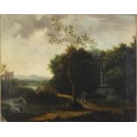 Figures in an Italian landscape, 19th century oil on canvas, unframed, 76cm x 61cm : For Further