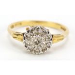 18ct gold diamond cluster ring, TLD London 1978, size M, 3.1g : For Further Condition Reports,