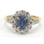 18ct gold and platinum sapphire and diamond flower head ring, size M, 3.6g : For Further Condition