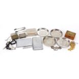 Objects including an Indian rupee bracelet, trench art matchbox holder and cigarette cases : For