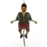 18th/19th century Folk Art painted carved wood Jumping Jack toy, 33.5cm high : For Further Condition