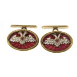 Pair of Russian silver and enamel double head eagle cufflinks, 2.3cm in length : For Further