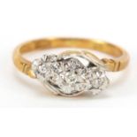 18ct gold diamond three stone crossover ring, size L, 3.3g : For Further Condition Reports, Please