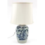 Chinese porcelain jar and cover table lamp with silk lined shade, hand painted with phoenixes