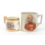 Two commemorative mugs comprising Laura Knight design by Paragon and Lord Roberts, the largest 10.